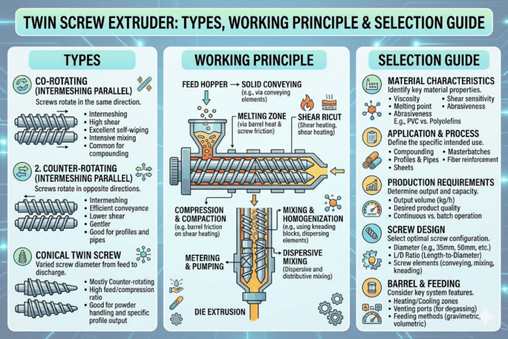 Twin Screw Extruder Types, Working Principle & Selection Guide