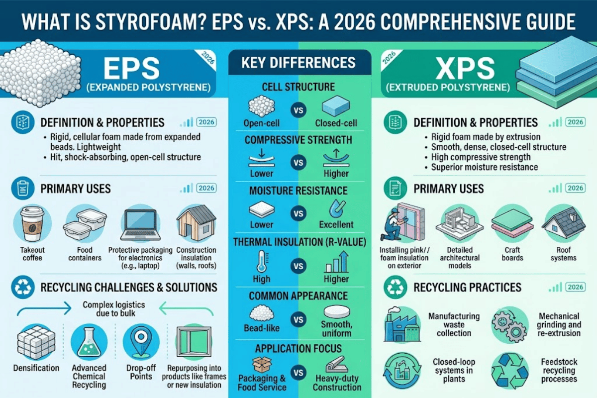 Wat is piepschuim? EPS versus XPS, toepassingen, recycling (gids 2026)