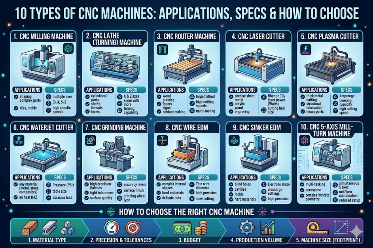 10 Types of CNC Machines Applications, Specs & How to Choose