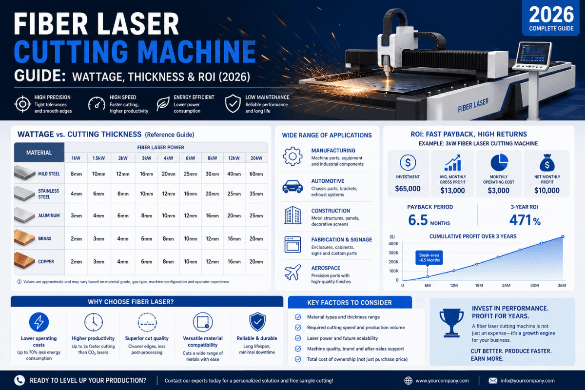 Fiber Laser Cutting Machine Guide: Wattage, Thickness & ROI (2026)