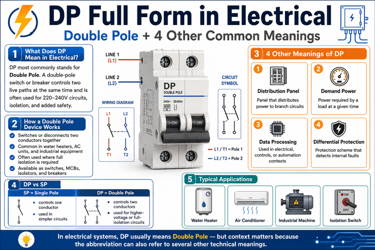 DP Full Form in Electrical (Double Pole) + 4 Meanings