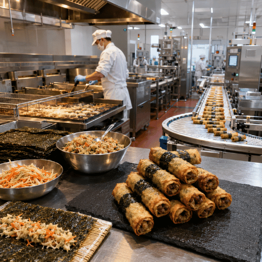 How Seaweed Egg Rolls Are Made, Kitchen to Production Line