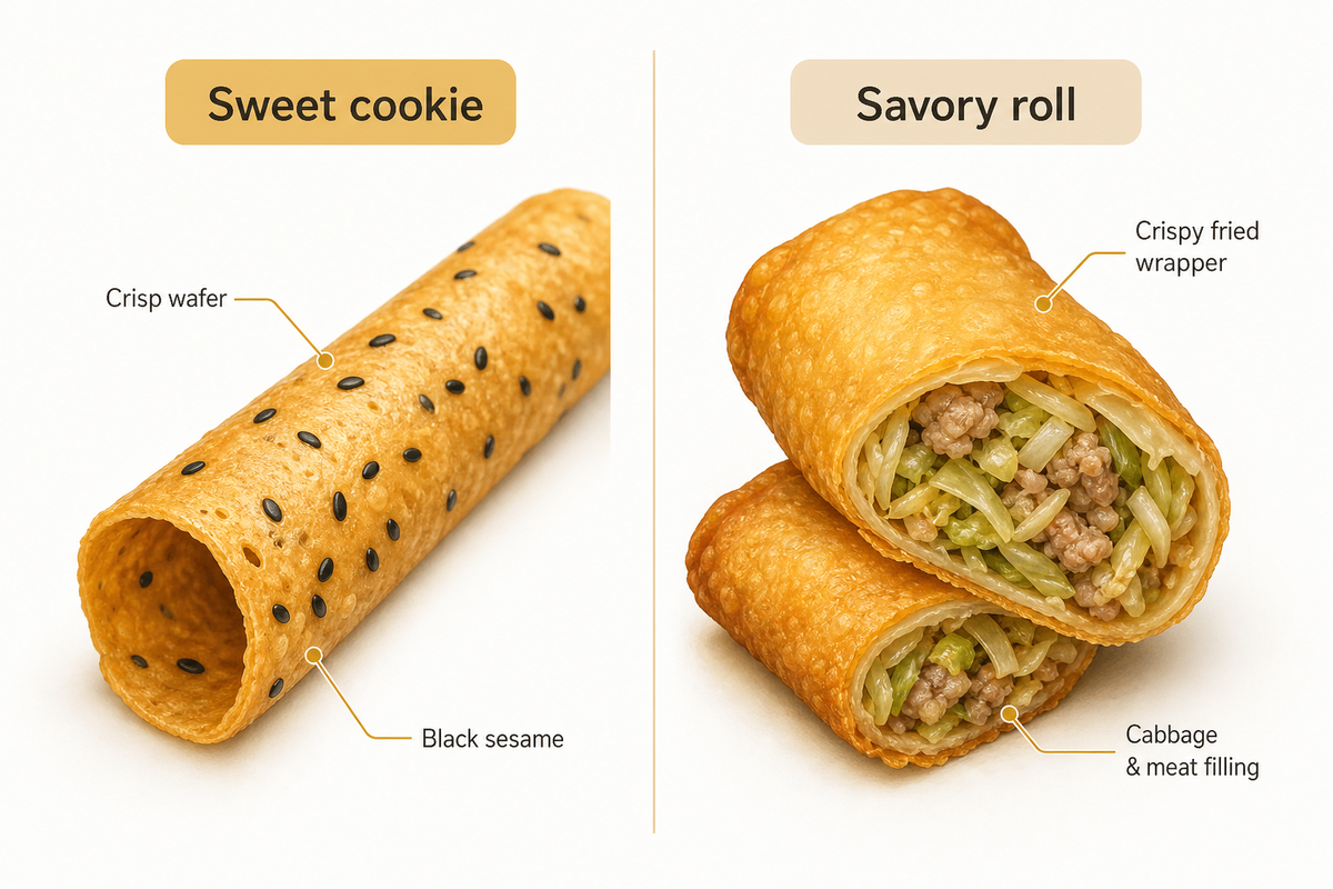 Egg Roll Cookies vs the Savory Chinese Egg Roll (and Other Chinese Cookies)
