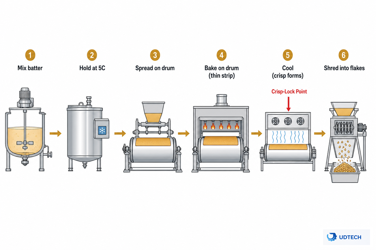 How a Feuilletine Production Line Works: Batter to Flake in 6 Stages — UDTECH