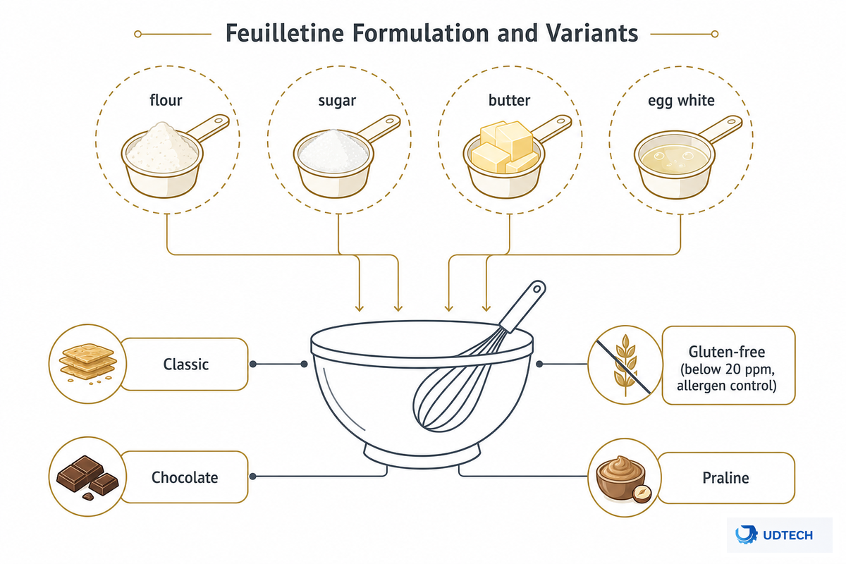 Feuilletine Formulation: Ingredients, Gluten-Free & Flavor Variants — UDTECH