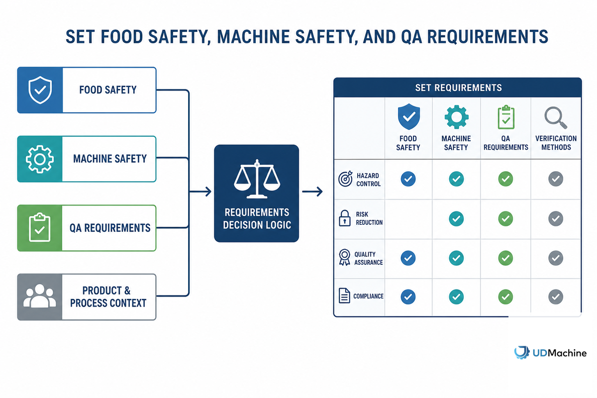 Set Food Safety, Machine Safety, and QA Requirements — UDTECH