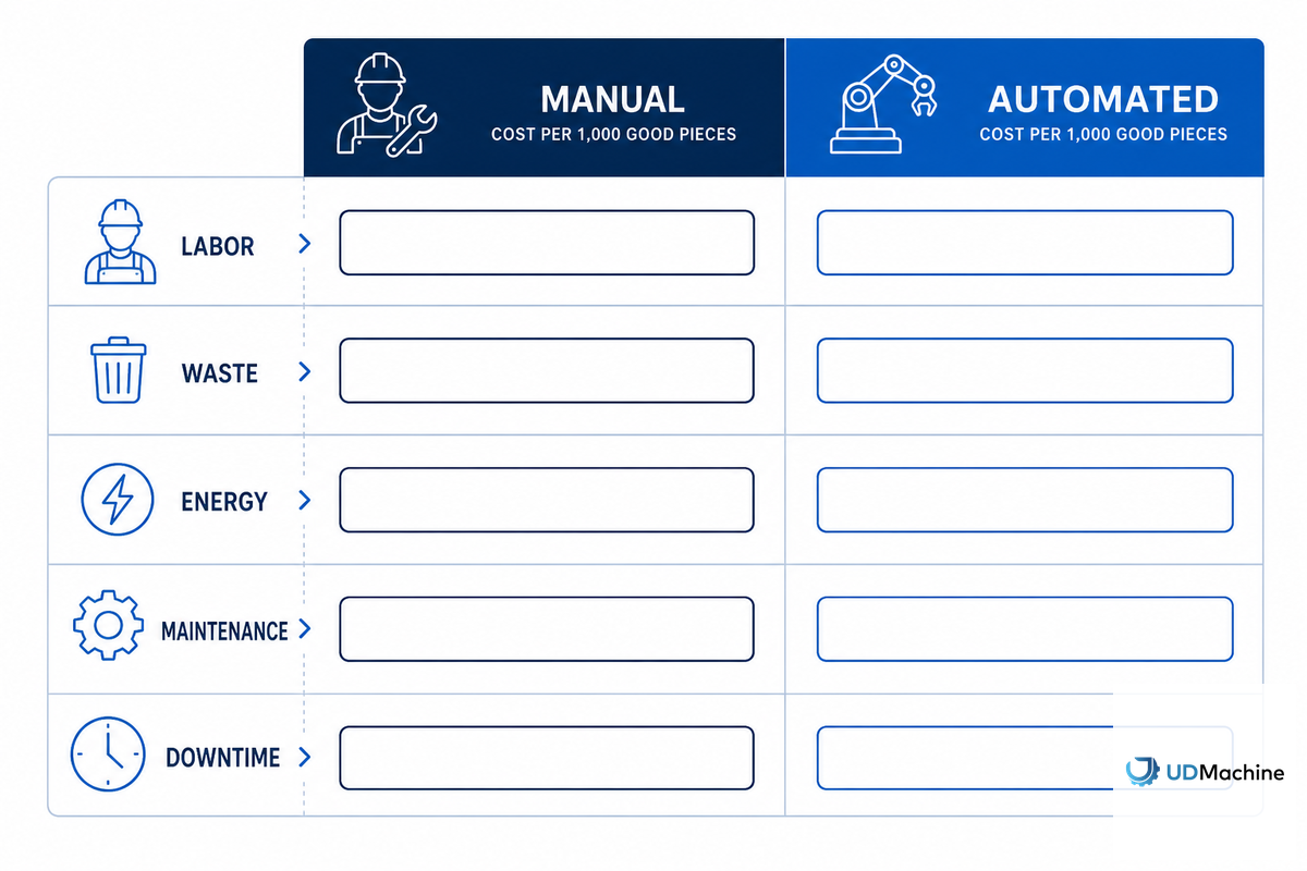 Manual vs Automated Cost Per 1,000 Good Pieces — UDTECH