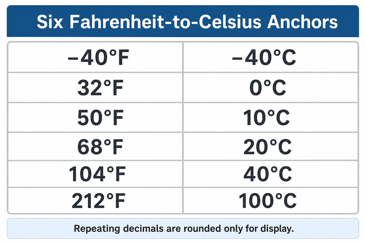 Fahrenheit to Celsius Chart for Common Values — UDTECH