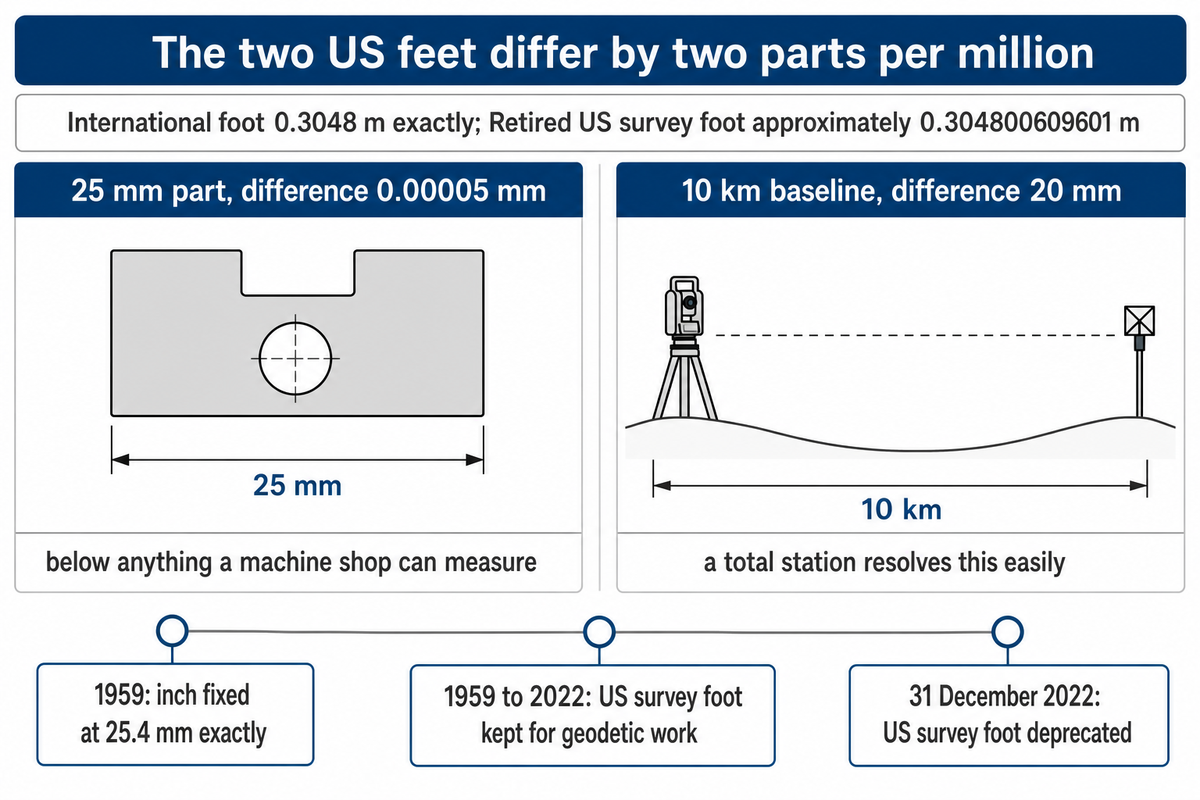 Two parts per million is invisible on a machined part and worth 20 millimeters across a survey baseline.