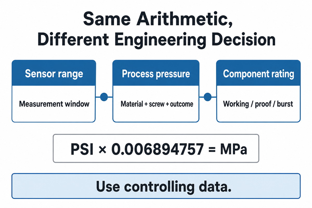 The same pressure conversion applies across equipment contexts, but operating decisions still depend on material, process and component conditions.